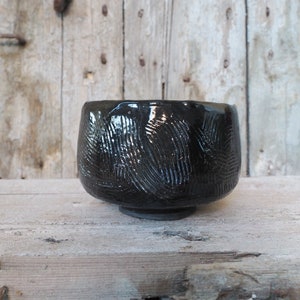 Raku Chawan &quot;Monk&#39;s Garden at Midnight&quot;, Tea Bowl for Matcha, Japanese Styled Chawan for Tea Ceremony, Handmade Raku Pottery