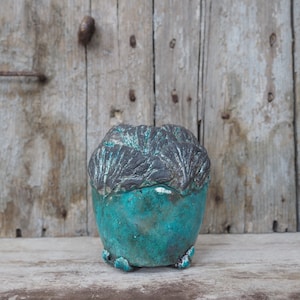Raku Keramikvase - Blumentopf - Japanischer Stil - Ikebana - Türkis - Handgefertigt