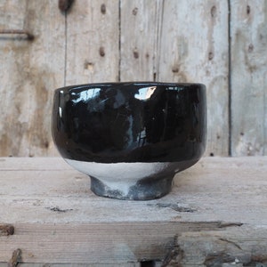 Raku Chawan &quot;Dark Night, Settled Ashes&quot;, Tea Bowl for Matcha, Japanese Styled Chawan for Tea Ceremony, Handmade Raku Pottery