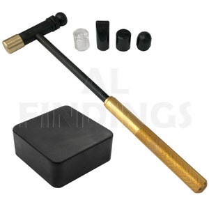Rubber Doming Bench Block Anvil 2.5 x 2.5 x 20 mm & 6 Part Hammer Rose Gold Tool (245)