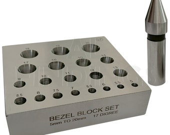 Collet Block with Round Holes Jewellers Bezel Forming Punch 17 Degrees 5mm-20mm (3470)