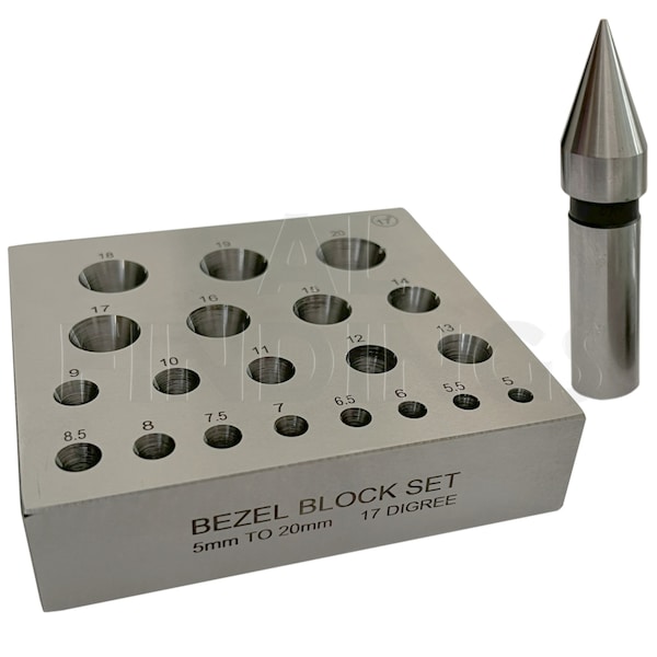 Collet Block with Round Holes Jewellers Bezel Forming Punch 17 Degrees 5mm-20mm (3470)