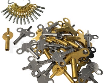 Assortiment de clés de remontoir d'horloge, boîte en plastique, horloges, clés PW, ensemble en acier et laiton (740J), 47 pièces