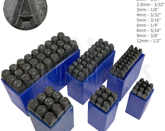 Juego de 36 punzones alfanuméricos de acero al carbono para números y letras.
