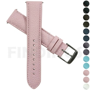 Genuine Leather Watch Strap Pink Buffalo Grain Band Mens Ladies Padded SS Buckle (25)