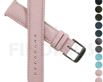 Genuine Leather Watch Strap Pink/White Buffalo Grain Band Mens Ladies Padded SS Buckle (25)