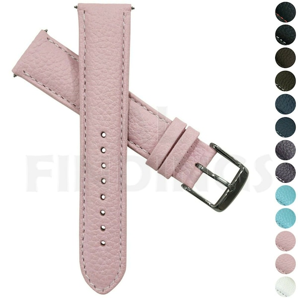 Bracelet de montre en cuir véritable rose/blanc en grain de buffle pour homme et femme avec boucle SS rembourrée (25)