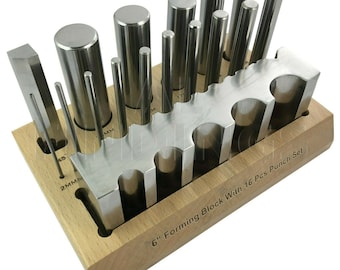 Swage Block & 16 Punch Set made of Steel Dapping Forming Shaping Craft Tool