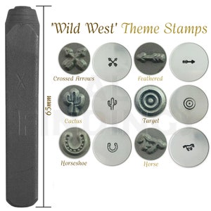 Set of 6 Metal Punch Set Wild West Theme : Feathered Arrow/ Cross Arrow/ Cactus/ Target/ Horse/ Horseshoe Design Stamp 370 画像 1