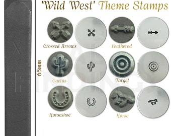 Set of 6 Metal Punch Set Wild West Theme : Feathered Arrow/ Cross Arrow/ Cactus/ Target/ Horse/ Horseshoe Design Stamp (370)