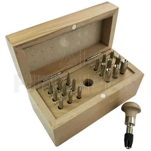 Premium 36-Piece Round Bezel Punch Set For Jewelry Stone Setting – Chrome, Wood Box