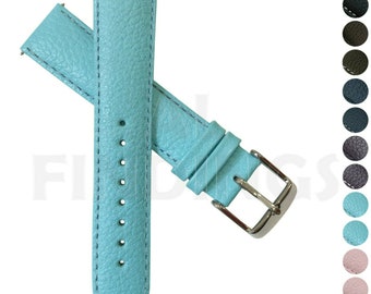 Genuine Leather Watch Strap SkyBlue Buffalo Grain Band Mens Ladies Padded SS Buckle (25)