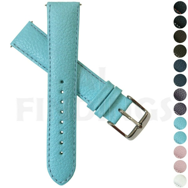 Genuine Leather Watch Strap SkyBlue Buffalo Grain Band Mens Ladies Padded SS Buckle (25)