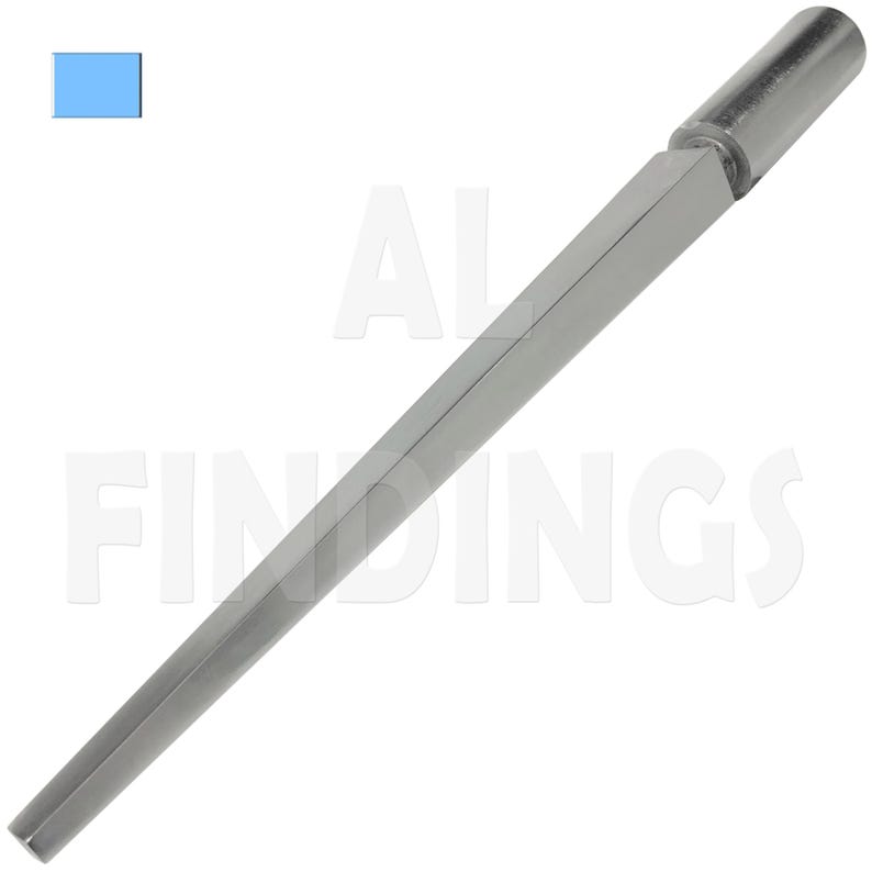 May include: A silver metal tapered mandrel for jewelry making. The mandrel is approximately 6 inches long and has a rounded end.