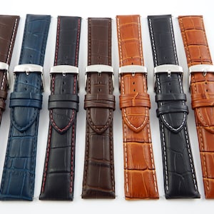 Genuine Leather Mock Croc Watch Strap Band Mens Crocodile Padded SS Buckle include free spring bar fitting tool (25)