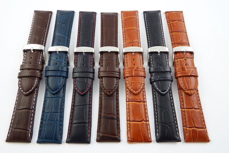 Genuine Leather Mock Croc Watch Strap Band Mens Crocodile Etsy