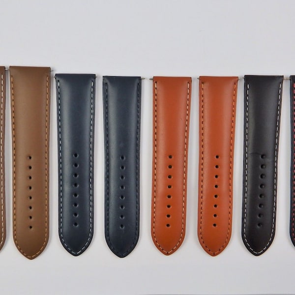 20mm Genuine Smooth Leather Watch Strap Straps Band Mens Gents Padded SS Buckle (25)