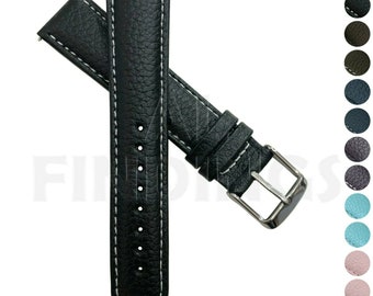 Genuine Leather Watch Strap Black/White Buffalo Grain Band Mens Ladies Padded SS Buckle (25)
