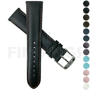 Genuine Leather Watch Strap Black/Red Buffalo Grain Band Mens Ladies Padded SS Buckle (25)