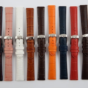 Ladies Genuine Leather Mock Croc Watch Strap Band 'Mock Crocodile' Padded SS Buckle Include Free Spring Bar Fitting Tool (25)