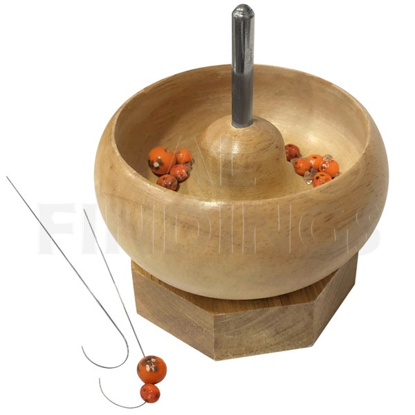 Mini Quality Wooden Wood Jewellery Bead Spinning Spinner Spin Tool 8.5cm x 5.5cm & Needle Set (255J)