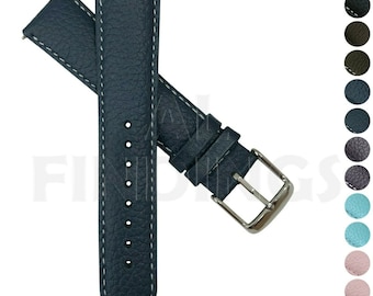 Genuine Leather Watch Strap Blue/White Buffalo Grain Band Mens Ladies Padded SS Buckle (25)