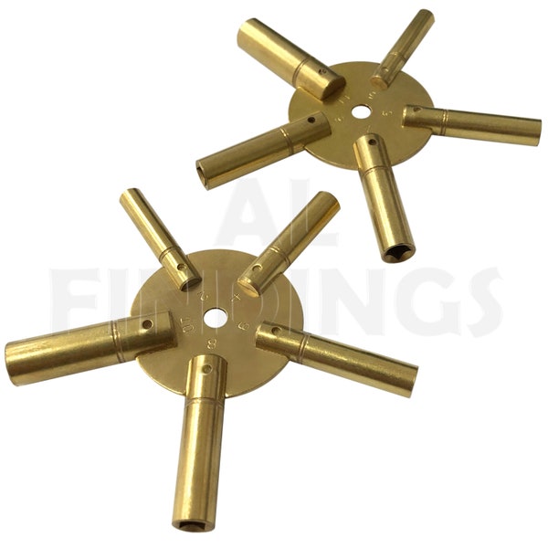 Set of 2 Clock Winding Keys - All Sizes Brass Spider Star Pair - Odd AND Even (110)