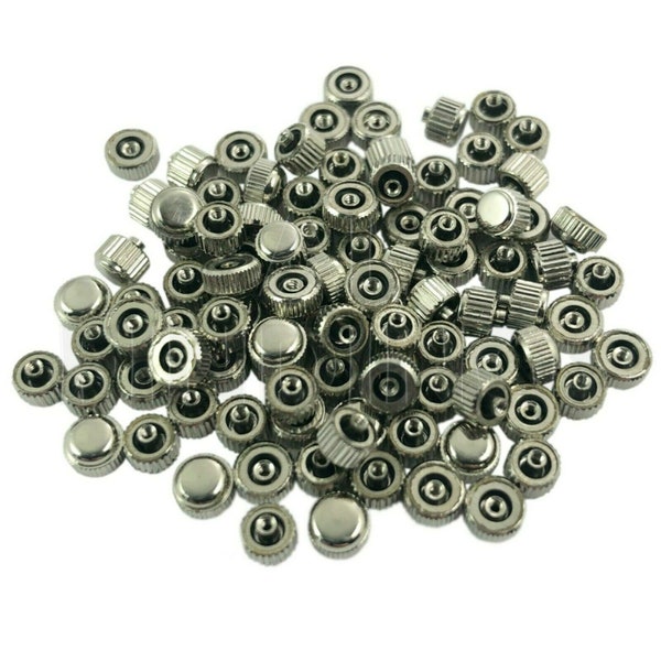 Watchmakers 100 assorted size watch crown winders Silver repair replace Tool (24)