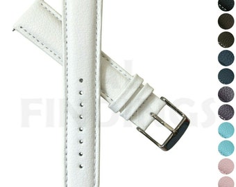 Genuine Leather Watch Strap White Buffalo Grain Band Mens Ladies Padded SS Buckle (25)