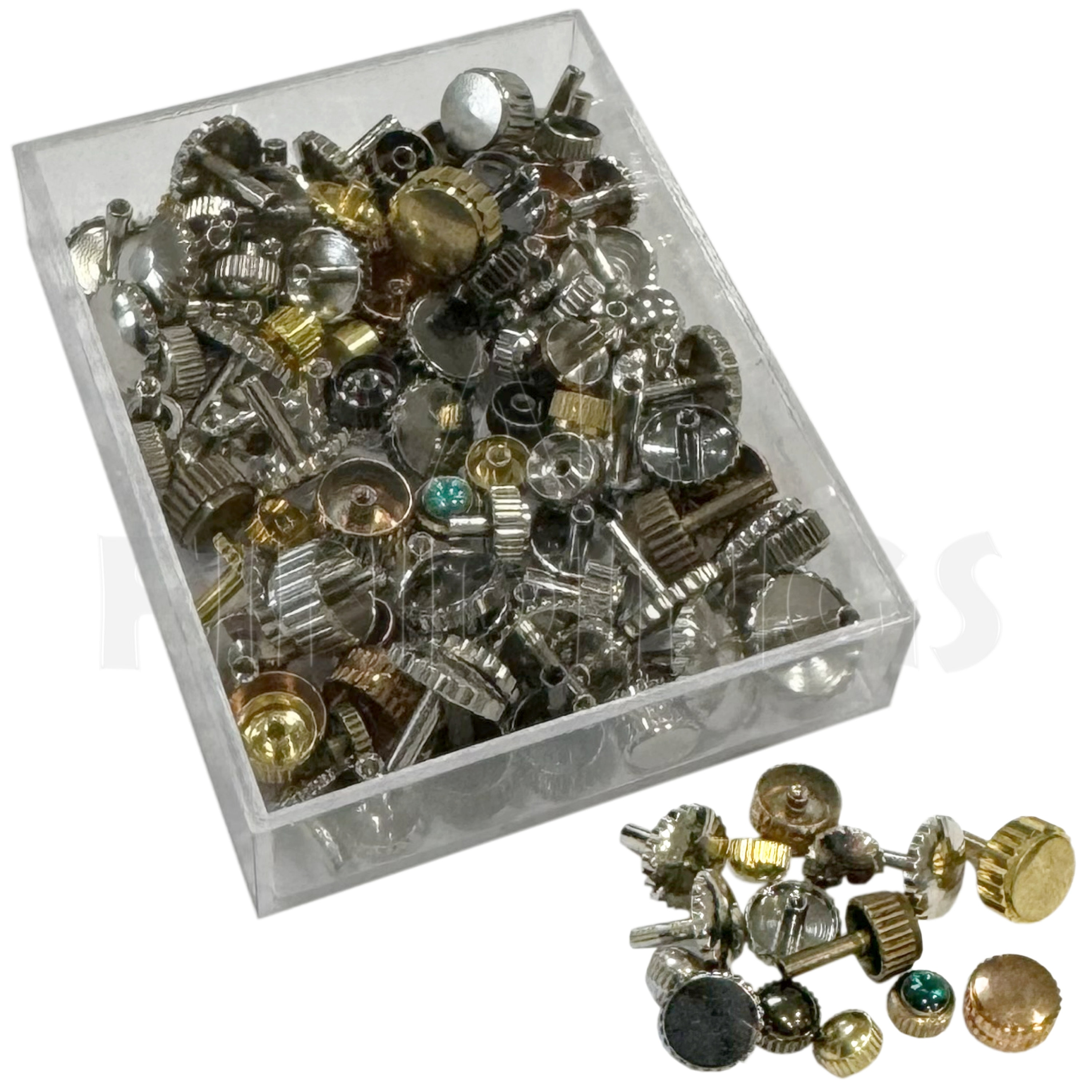 Assortiment De 100 Couronnes Pour Montres - Taille Remontoir De Rechange - Neuf En étuis