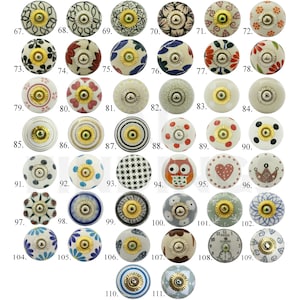 Set of 2 Ceramic Door Knobs Knob Shabby Chic Drawer Handle Indian Hand Painted White