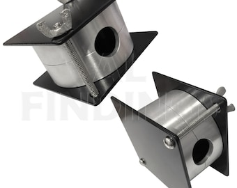 May include: Two black metal clamps with adjustable silver metal rings. The clamps are used to hold round objects in place.