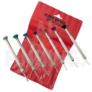 May include: Set of seven small screwdrivers with coloured handles in a red pouch. The pouch has the text "SCREW DRIVER SET OF 7 Pcs."