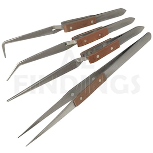 Set 4 angled straight self locking soldering tweezers watch jewellers hand free (120)