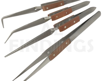 Set 4 schuine rechte zelfborgende soldeerpincetten horloge juweliers handenvrij (120)