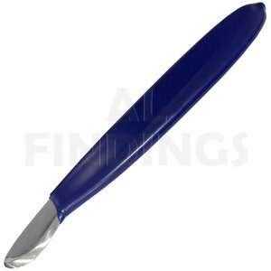 May include: A blue handled metal scraper tool with a curved blade.