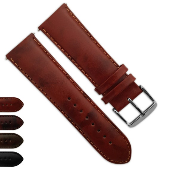 Jewellers Tools Cinturino Per Orologio Da Uomo, In Vera Pelle Di Vitello Inglese, 22 Mm, Imbottito, Con Fibbia In Acciaio Inox Marrone Chiaro - Foto 7