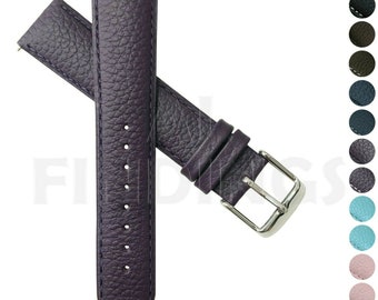 Genuine Leather Watch Strap Violet Buffalo Grain Band Mens Ladies Padded SS Buckle (25)