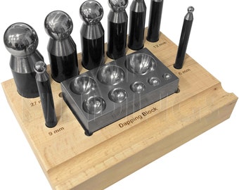 8pc Doming Block and Punch Set Made of Steel Dapping Wood Storage Stand (2790)