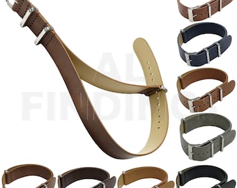 Premium Leather Military Watch Strap with Buckle, 18-22mm
