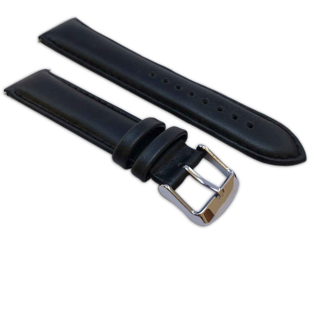 Genuine Black Oily Calf Leather Watch Strap Padded SS Buckle 25 - Etsy