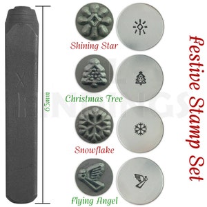 Set of 4 Metal Punch Christmas Tree Snowflake Shining Star Angel Design Stamp (250)