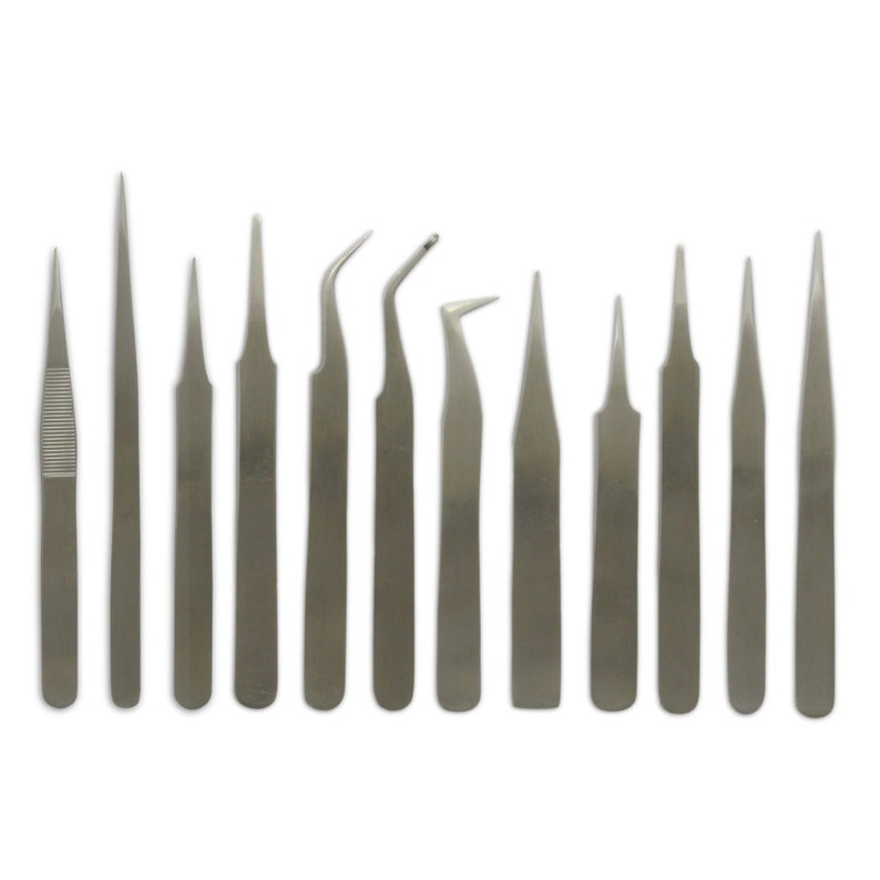 12 SS Tweezers Coated Steel Set Non Craft Jewellery Etsy