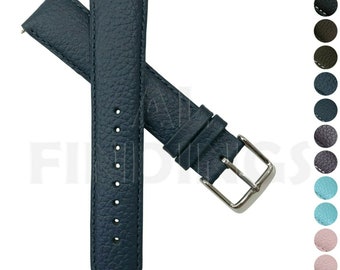 Genuine Leather Watch Strap Blue Buffalo Grain Band Mens Ladies Padded SS Buckle (25)