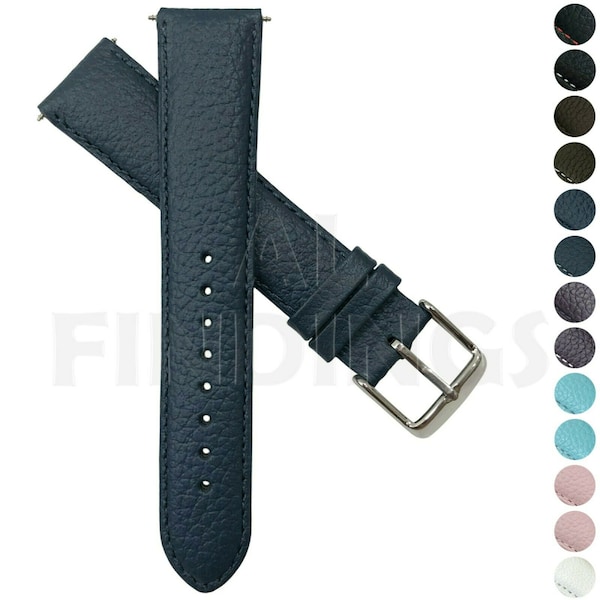 Genuine Leather Watch Strap Blue Buffalo Grain Band Mens Ladies Padded SS Buckle (25)