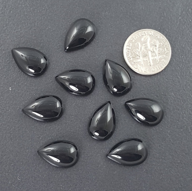 Black Onyx Cabochon 15x10mm 2 pieces calibrated cab black stone small teardrop pear shape mgsupply jewelry making image 2