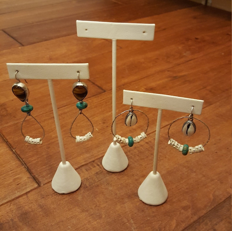 earring tree 6.5 in single earring display White Leatherette Earring Tree weighted base t shaped earring display stand earring stand