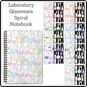 カラフルな実験用ガラス器具柄のスパイラルノート｜かわいい科学文房具、科学者、実験技師、科学好きへのギフト