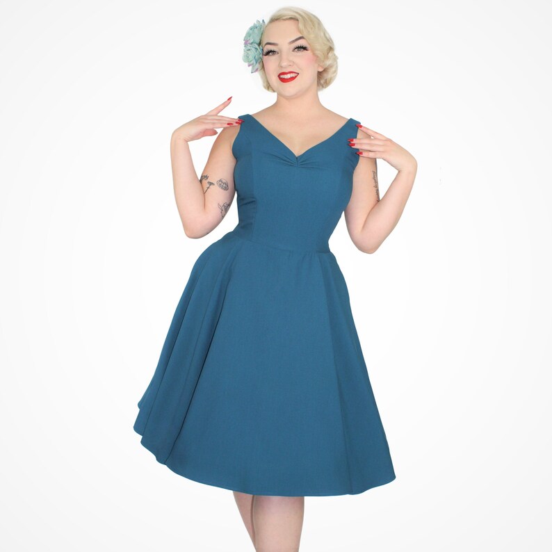 Teal Flowy Dress With Pockets XS-3XL