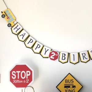 Wheels on the bus party Happy Birthday banner